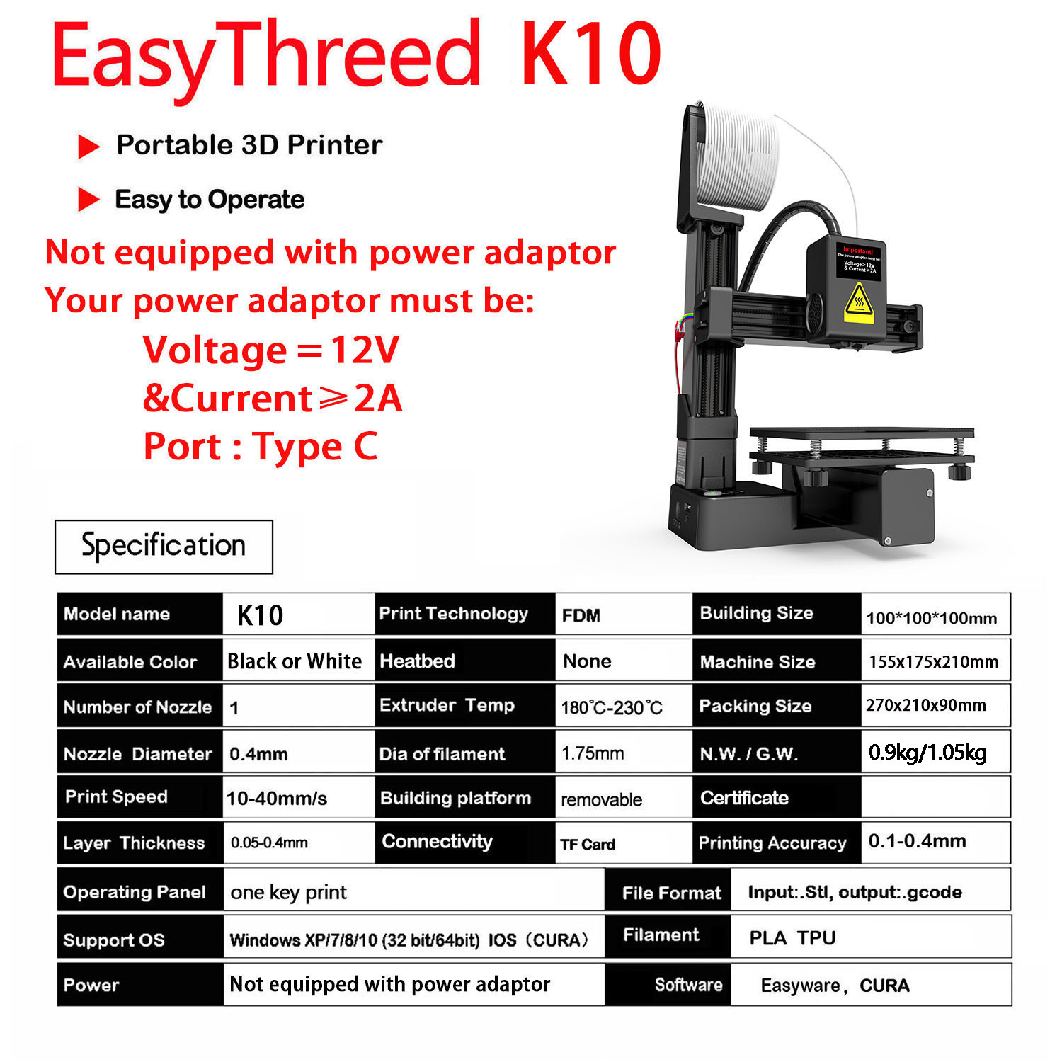Easythreed 3D Printer K10 Entry Level Use Tpu Pla 1.75mm