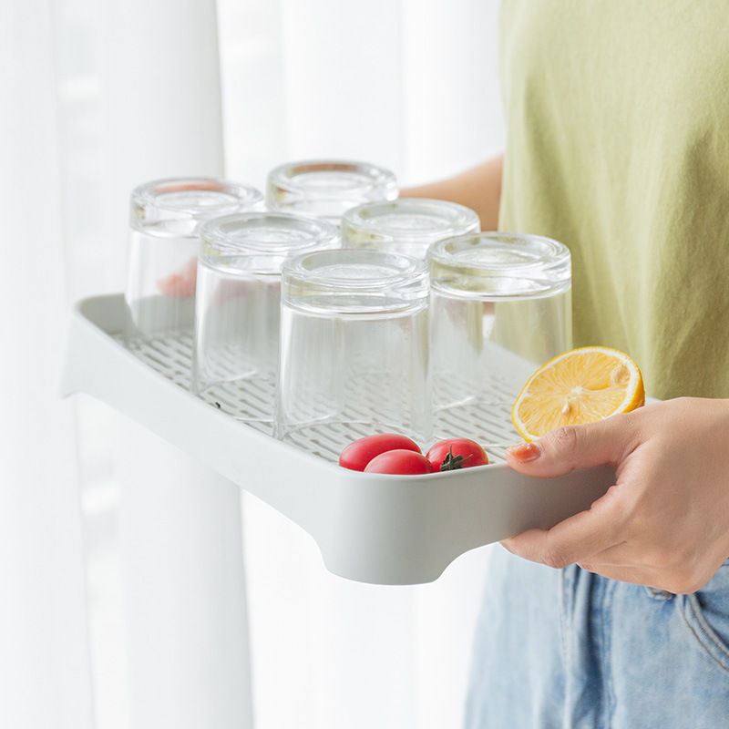 Rectangular Plastic Cut Out Tray Multi-Functional Double-Layer Storage Rack Tea Tray Creative Household Fruit and Vegetable Drain Tray