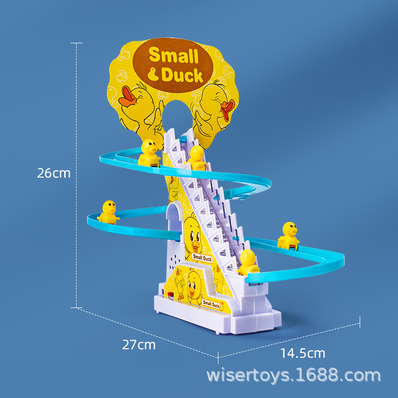 Little yellow duck climbing stairs light music little duck electric slide puzzle assembled children's track toys wholesale
