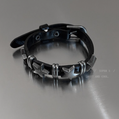 Diablo Punk Y2K Five-pointed Star Leather Bracelet Women's Ins Sweet Cool European and American-style Cuban Spice Girl Beaded Accessories