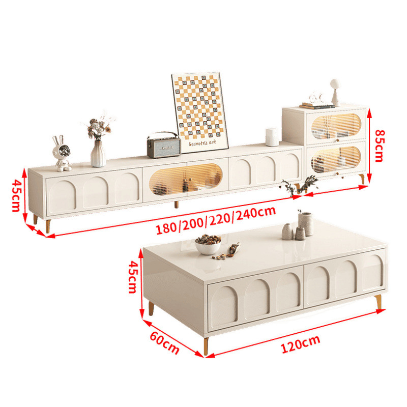 Solid Wood Tv Cabinet Coffee Table Combination Small Apartment Home Tv Cabinet Living Room Cream Style Coffee Table with Drawer Package Installation