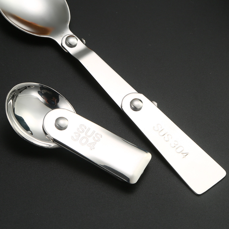 Folding spoon tableware knife storage bag creative outdoor camping tableware set logo stainless steel folding spoon
