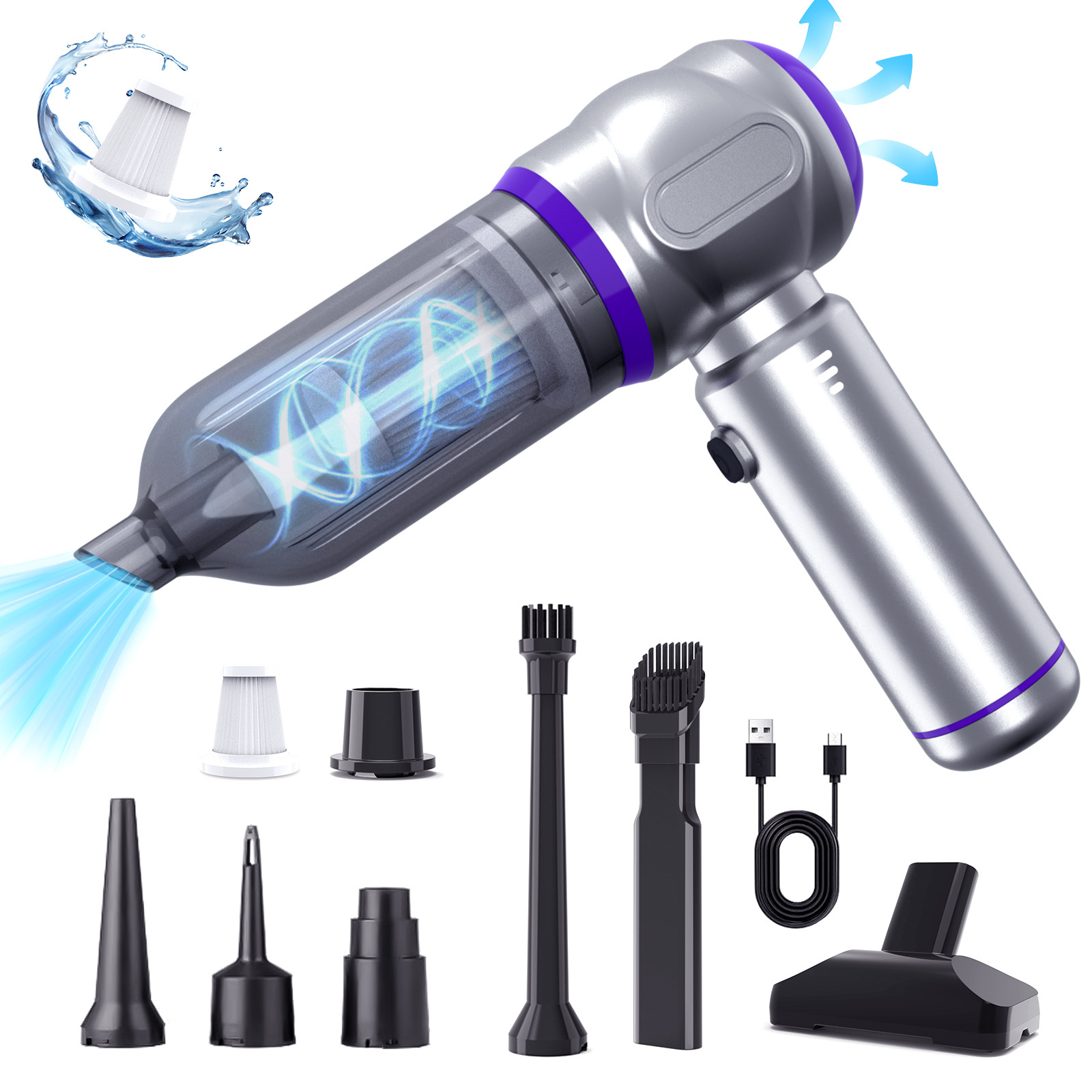 Новый автомобильный пылесос 4 в 1, ручной, с высокой мощностью всасывания, для дома, мощный пылесос