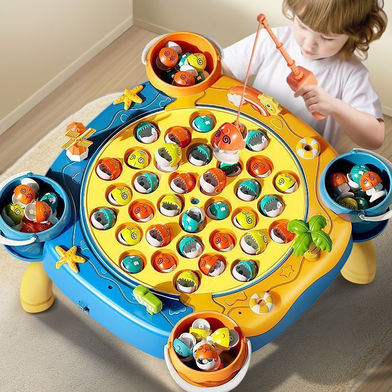 Large children's fishing toy electric rotating with sound effect magnetic fishing rod baby toy one to one year old