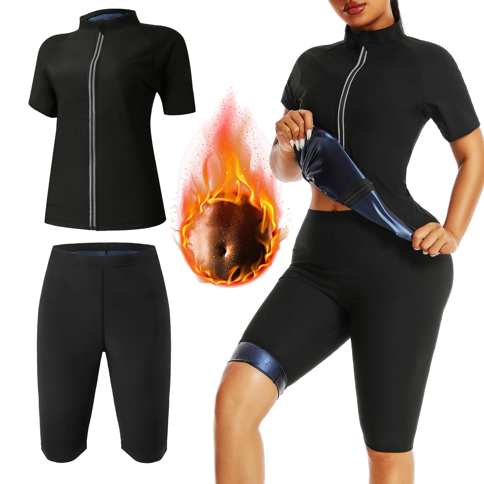 Костюм для потоотделения Женский летний короткий рукав Спортивный костюм для фитнеса и йоги