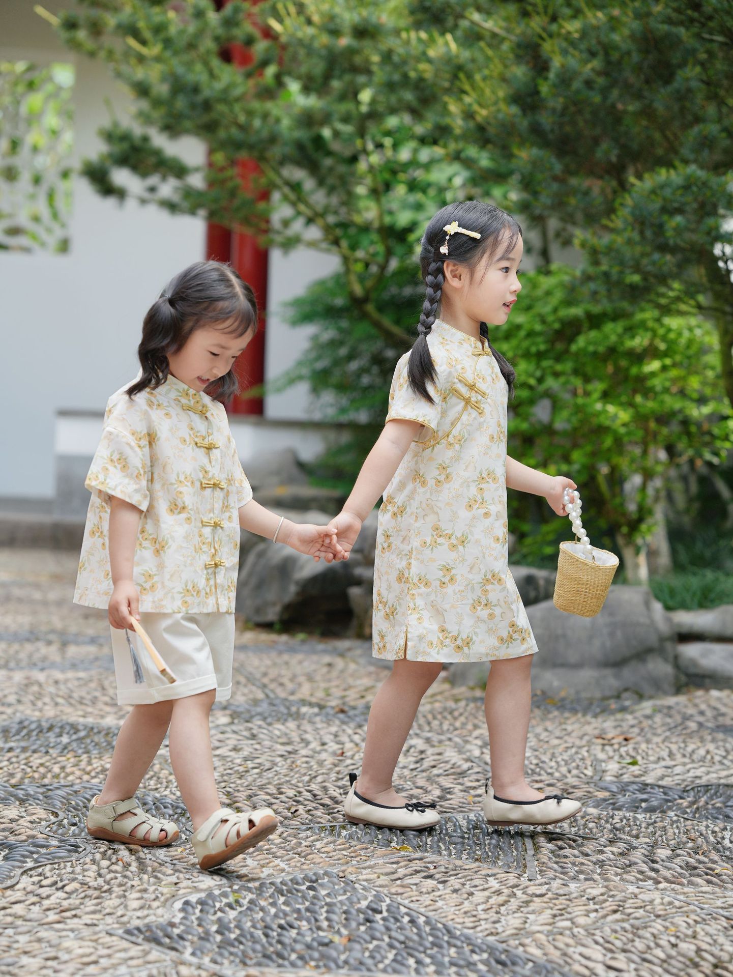 Girls' Cheongsam dress Summer 2025 New Children's Chinese Style Hanfu New Chinese Sister and Brother Clothes for Little Girls