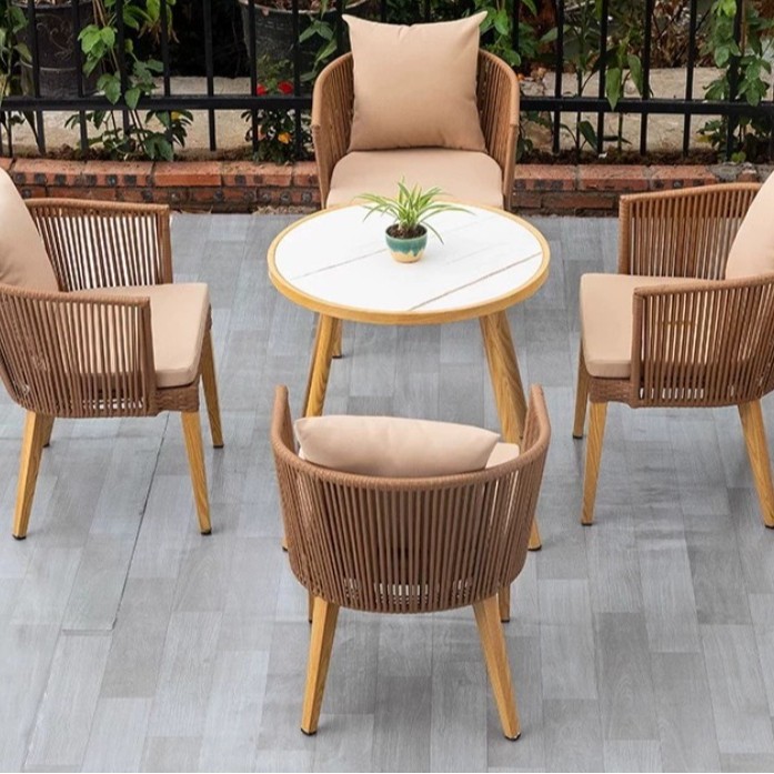 Auman Outdoor Table and Chair Combination Leisure Wooden Outdoor Rattan Chair Five-piece Courtyard Garden Plastic Wood Balcony