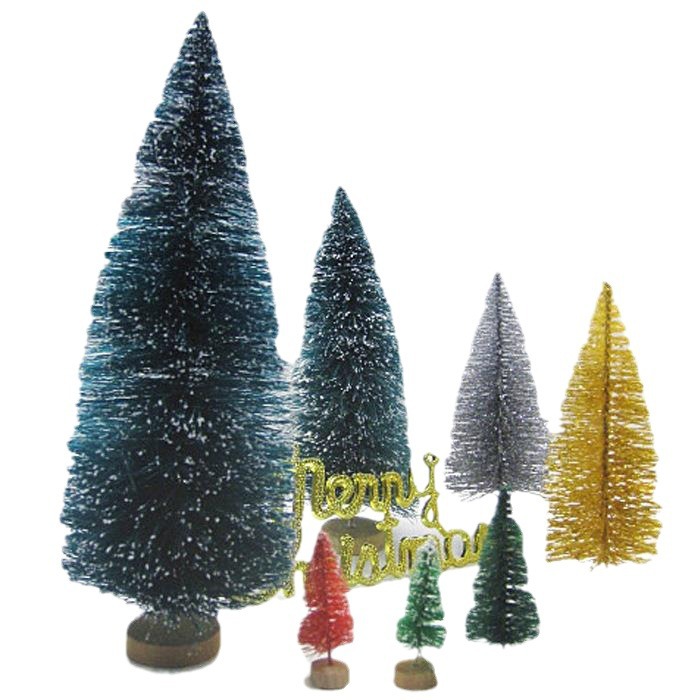 Cross-Border Mini Christmas Tree Sisal Silk Blue-Green Small Christmas Tree Desktop Ornaments Snow Tower Pine 3-23cm