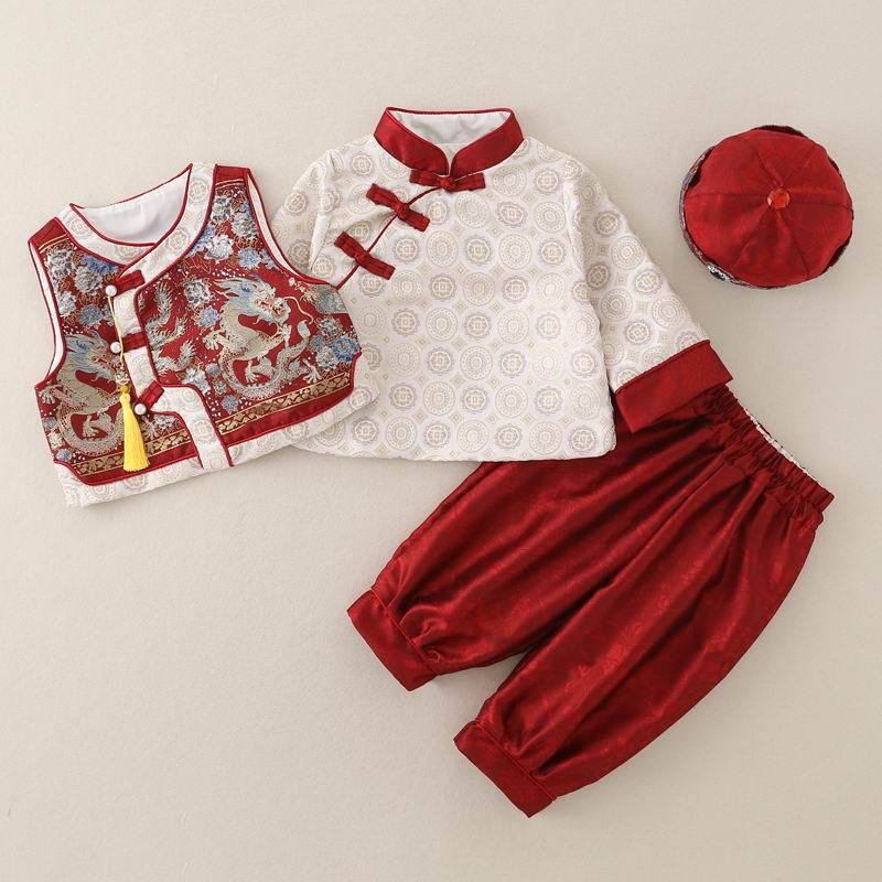 New Chinese-style One-year-old Dress Men's Treasure Spring and Autumn Chinese Style High-end Tang Suit New Year's Service Infant Birthday Banquet Grab Week