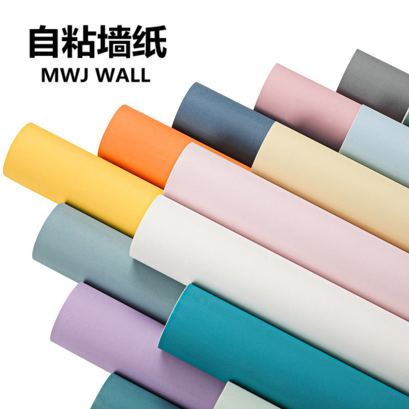 Self-adhesive adhesive wallpaper linen fabric PVC color Morandi macaron living room bedroom foreign trade wall stickers wallpaper