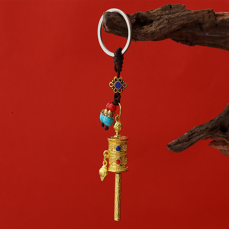 Factory Direct Sales Buddhist Scriptures Prayer Wheel Pendant Prayer Wheel Ethnic Style Xizang Decoration Bag Car Hanging Accessories Key Chain Pendant