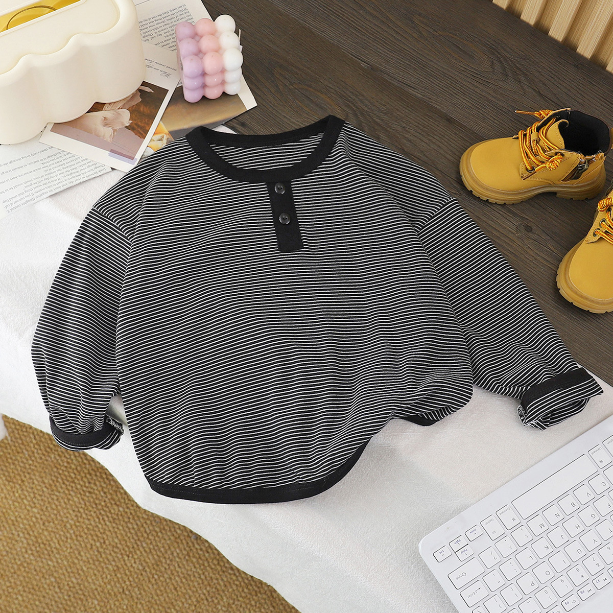 Children's Base Layer Shirt, New Autumn Style, Boys' Long-Sleeve T-Shirt, Girls' Base Layer Shirt, Striped Boys' Clothing, Children's Clothing Wholesale