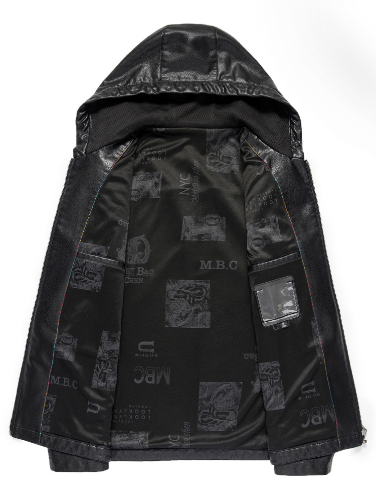 Innoobani | Hooded Ecological Leather Jacket Men's Autumn and Winter High Quality Men's Hooded Leather Jacket | Thin and Thick Optional 2261