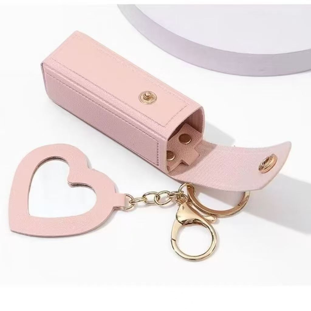 сумка для помады, кожаная сумка для хранения помады, портативный ключ-цепочка с зеркалом, мини-подвеска, подарок для девушки