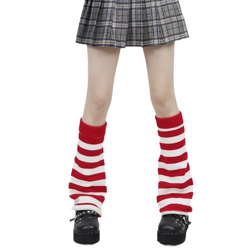 Striped Knitted Pile Socks for Women, Black and White Woolen Socks, Autumn and Winter Preppy Style Calf Warm Y2K Leg Covers