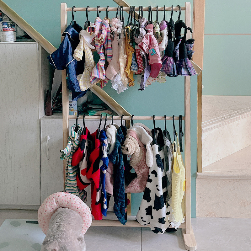 Children's Wooden Clothes Hanger Pet Dog Baby Vertical Solid Wood Floor-Standing Household Cat Dormitory Wooden Clothes Zhaozhisun