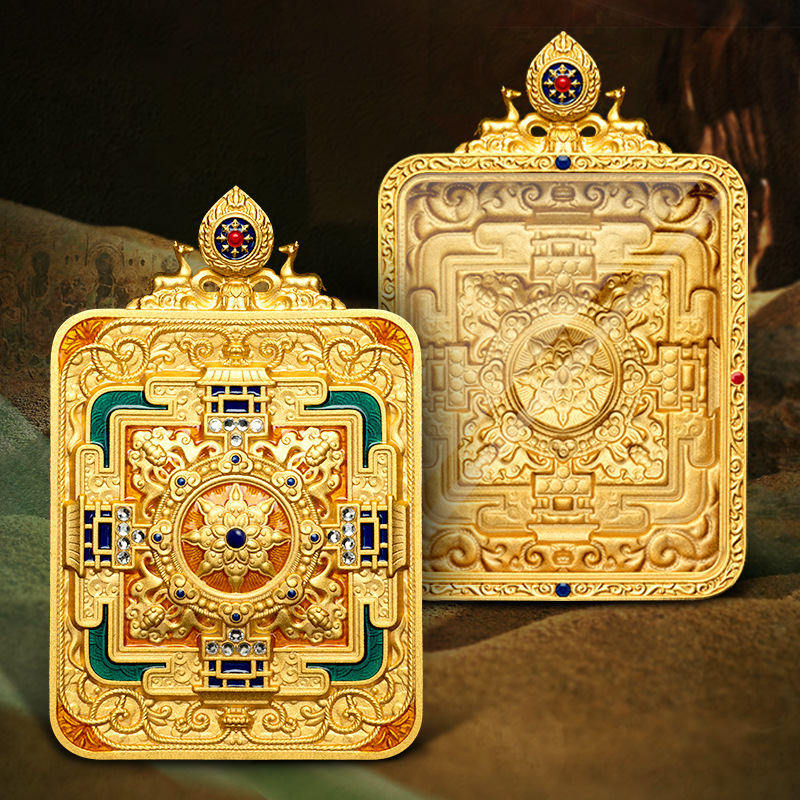 Оригинальный Дизайн Латунь Двойной Олень Вращающаяся Мандала Тханка Коробка Автомобильная Подвеска