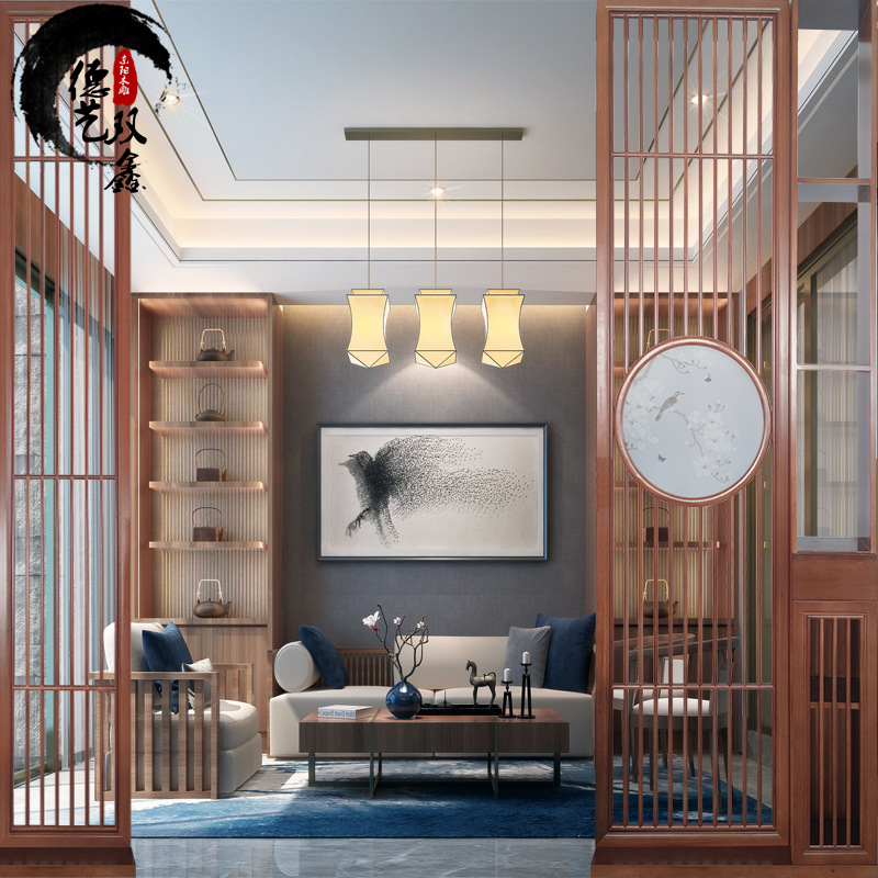 New Chinese style solid wood hallway cabinet shelf antique simple living room Embroidery screen partition decorative Cabinet sideboard cabinet