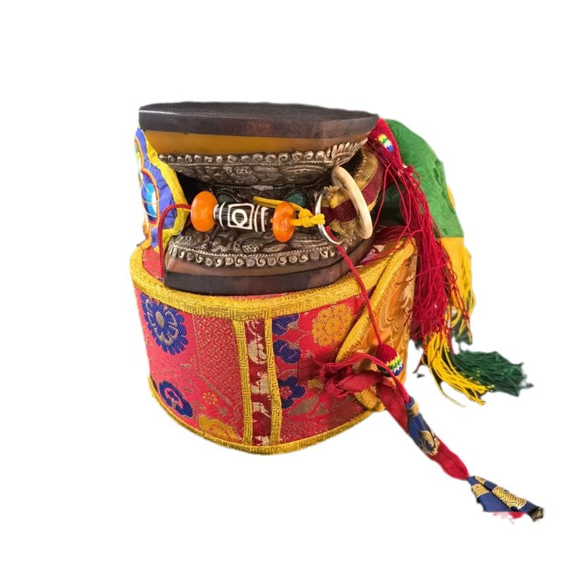 Nepalese Handmade Ancient Style Goatskin Tambourine Copper Gilt Square Tambourine Method Drum Tantric Drum Xizang Drum
