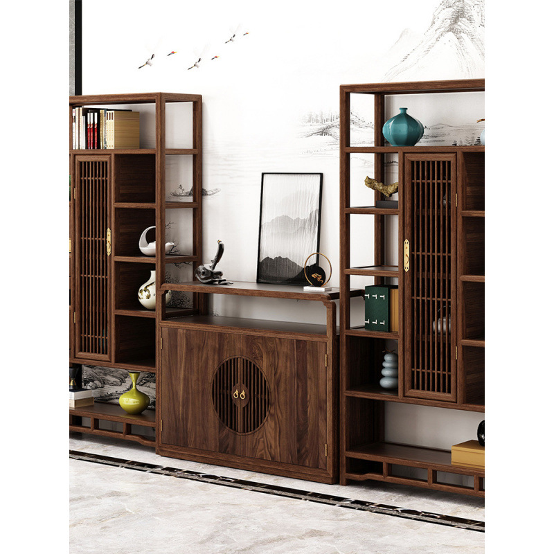 Новый Китайский Стиль Книжный Шкаф Комбинация Чайный Шкаф Черный Орех Из Дерева Древний Стеллаж Хранения Высококачественная Мебель