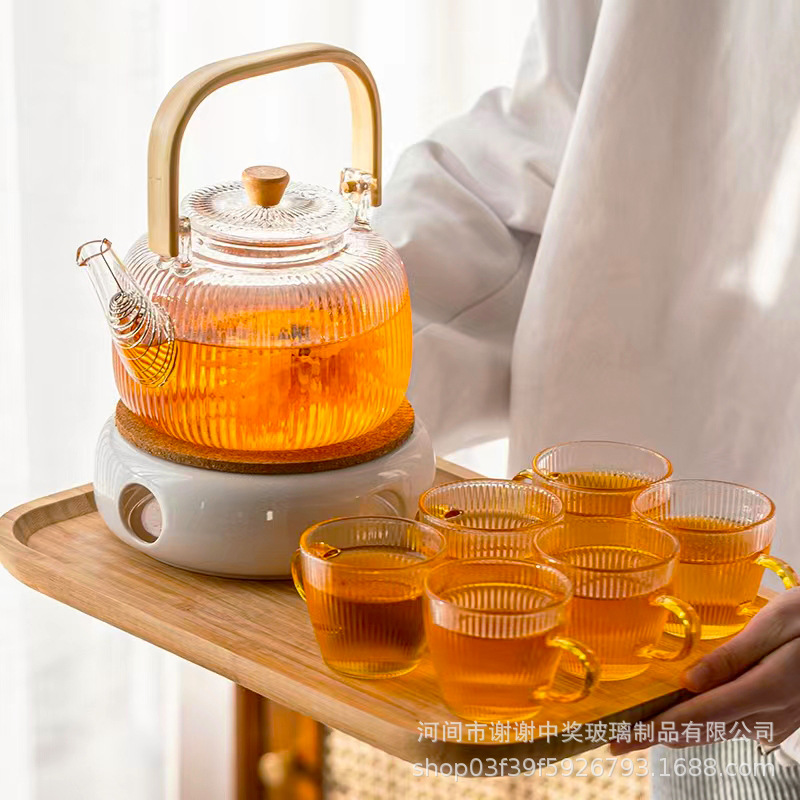 Drainage Tray Filtered Glass Teapot Kung Fu Tea Set Flower Teapot Set Full Set Popular Health Pot Glass Pot