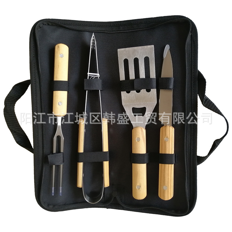 Набор из 4 предметов с деревянной ручкой в сумке из оксфорда для барбекю