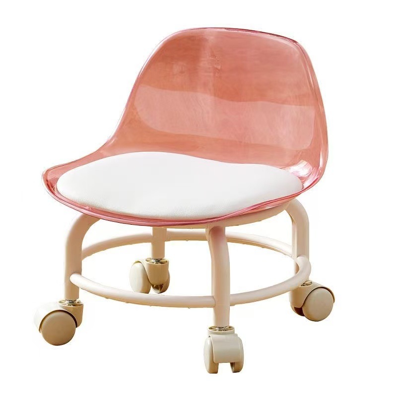 Acrylic Transparent Small Stool Silent with Universal Wheel Children's Toddler Bench Living Room Beautiful Seam Stool with Pulley Low Stool