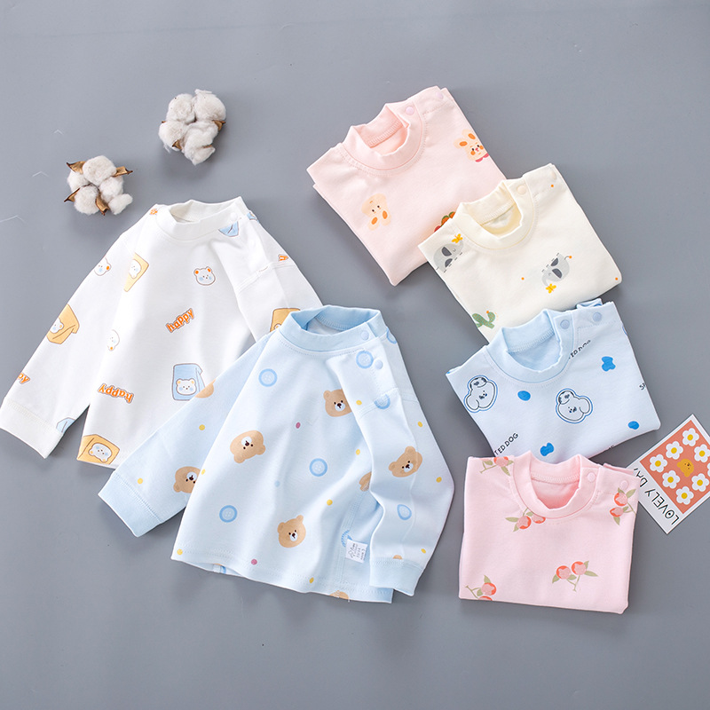 Wholesale baby clothes autumn clothes single underwear base coat cotton category A seamless stitching shoulder open base coat