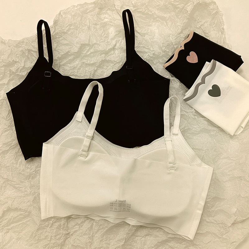 Simple Seamless Underwear Set for Girls, Sports Student Push-Up Bra with No Underwire, Camisole Style