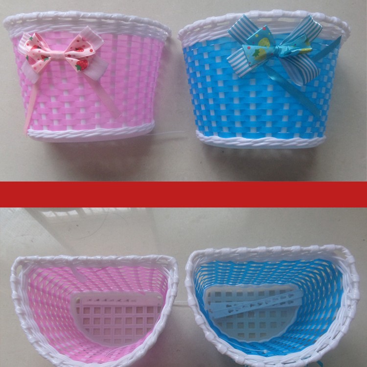 In stock supply children's scooter basket small size children's bicycle handmade plastic woven basket baby carriage basket