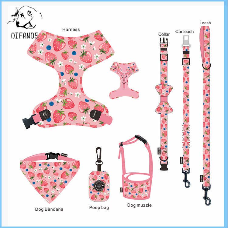 Нагрудный ремень с отражающим поводком для собак, большой, средний и маленький размер, с рисунком клубники