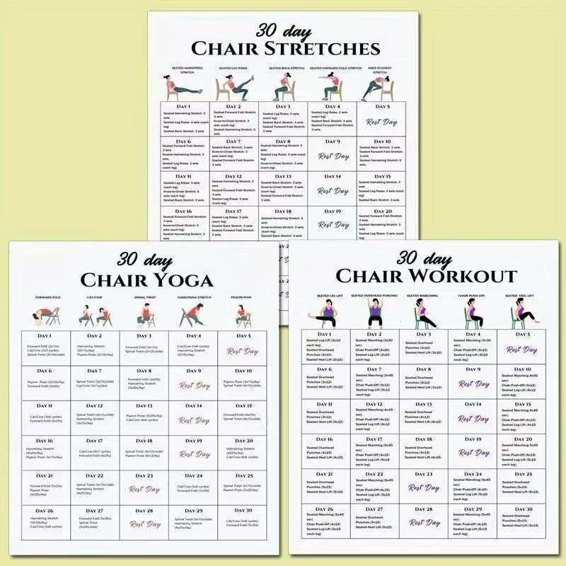 Amazon 2025 New Three-In-One 30-Day Chair Exercise Yoga Stretch Set Poster Decoration Art