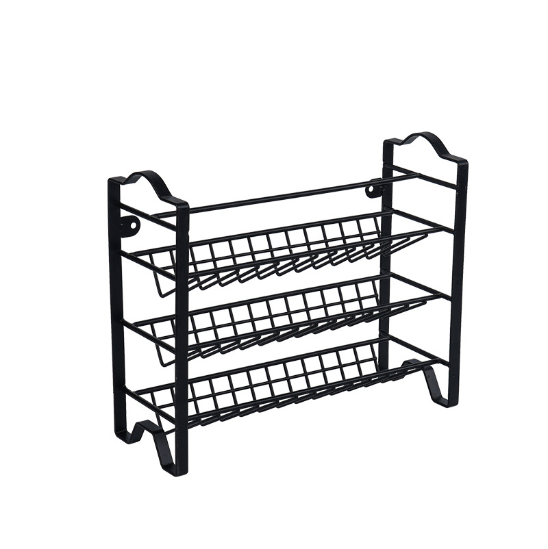 Cross-border kitchen wall-mounted spice rack cabinet storage and finishing rack flat iron desktop three-layer seasoning rack wholesale
