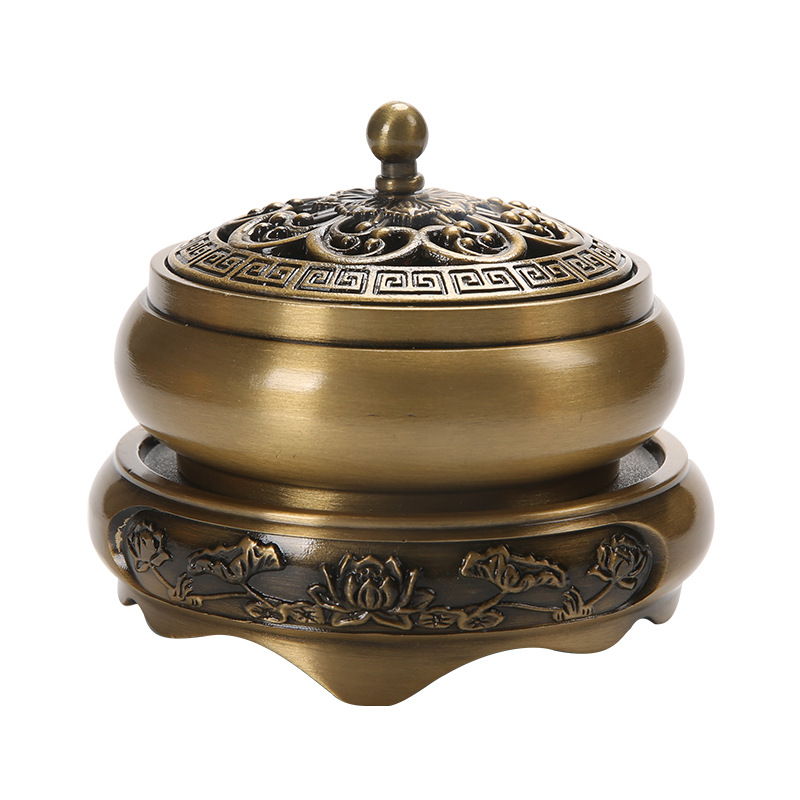 Factory wholesale Golden Lotus flat bottom stove brass incense burner home Indoor Buddha line incense burner plate incense burner gift decoration