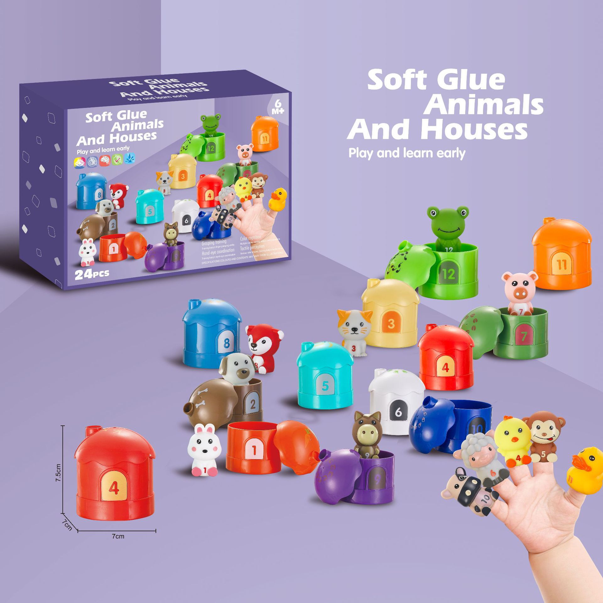 Новые кросс-бордерные популярные образовательные игрушки для детей когнитивные мягкие клеевые животные номерные сопоставления дом мультяшные куклы для пальцев