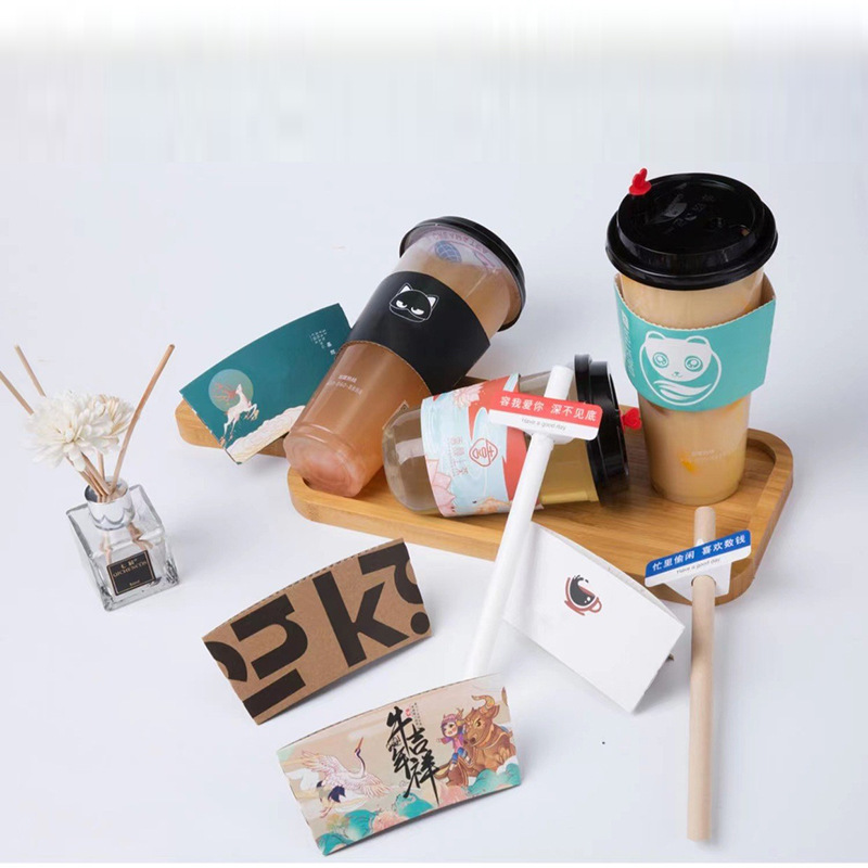 Milk tea coffee logo disposable cup cover heat insulation anti-scalding anti-freezing anti-water network red with cup cover large spot