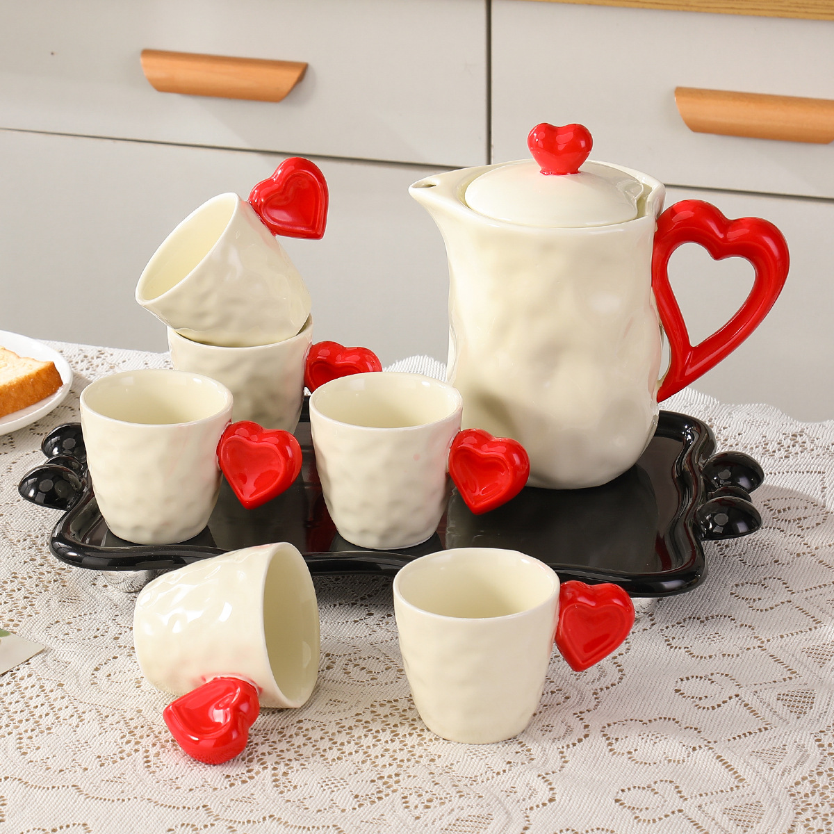Creative Household Ceramic Set, Love Water Cup, Water Kettle, Newlywed High-Looking Tea Set, Water Set, Gift Girl Teapot