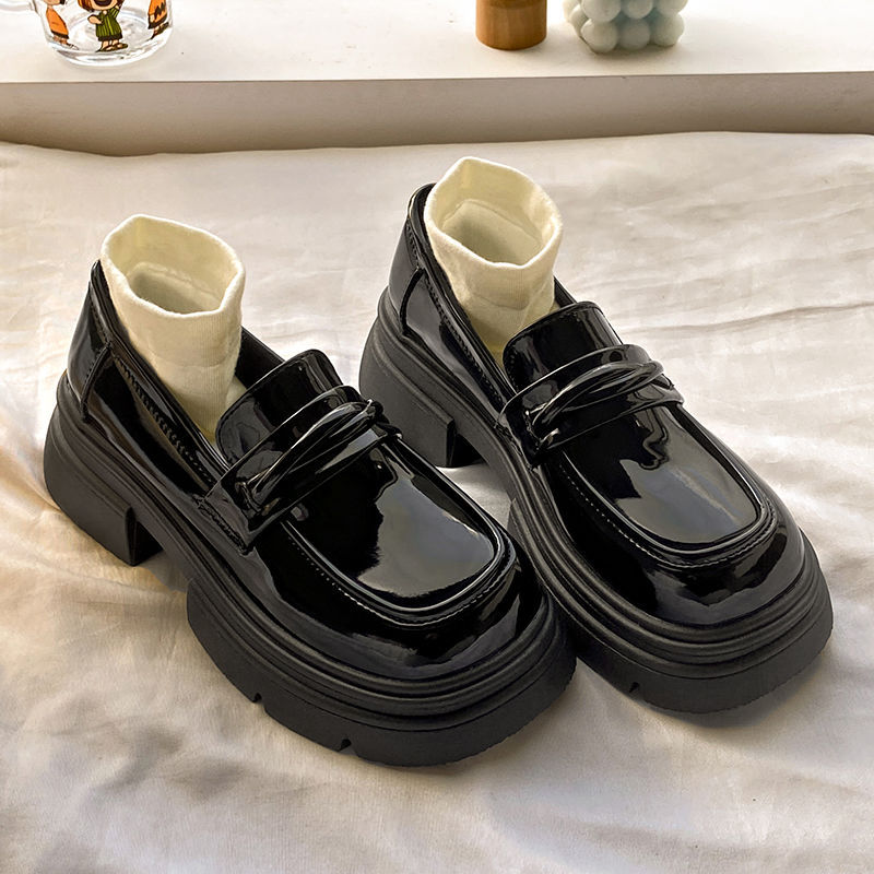 Thick-soled muffin loafers women's 2025 spring and autumn new women's shoes one-step black single-layer shoes British-style small leather shoes