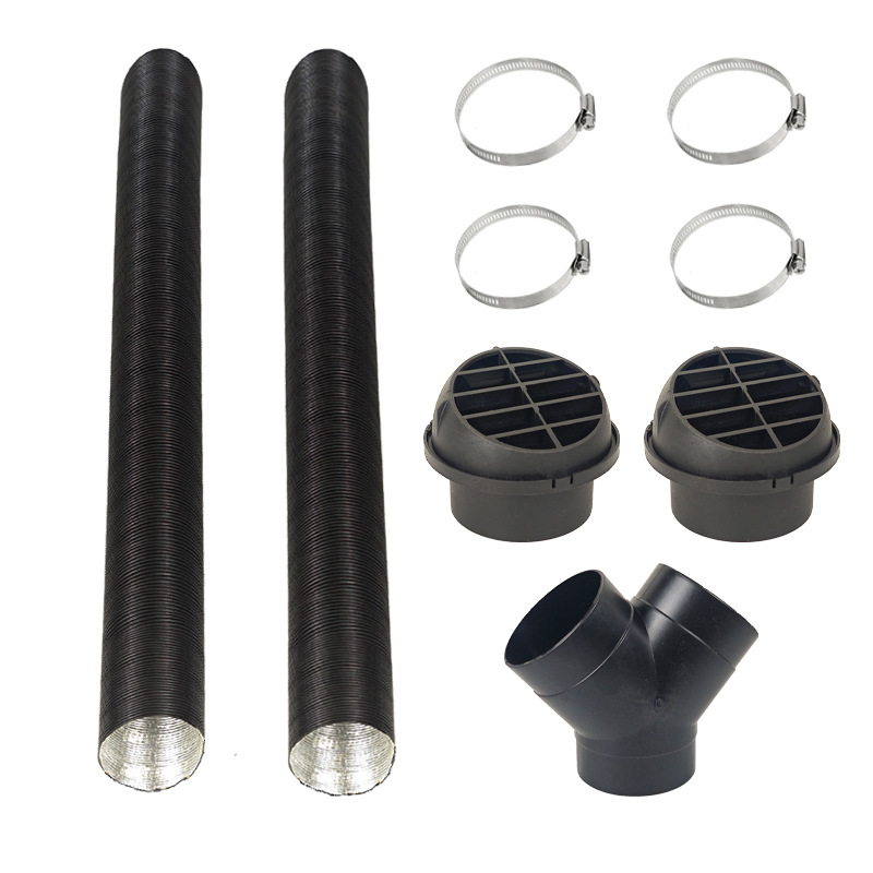 75mm diesel heater Y type 3 outlet connectors and 2 air outlets and 2 pipeline tubes warm black