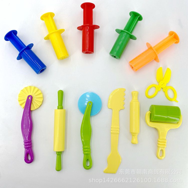 Cross-Border Supply of Art Class Creative Colored Clay Plasticine Kidsren's 12-Piece Syringe Noodle Machine Large Tool Wholesale Set