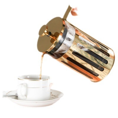 Factory Direct Stainless Steel French Press Pot Hand Punching Household French Tea Maker Vertical Stripe Coffee Pot Utensils