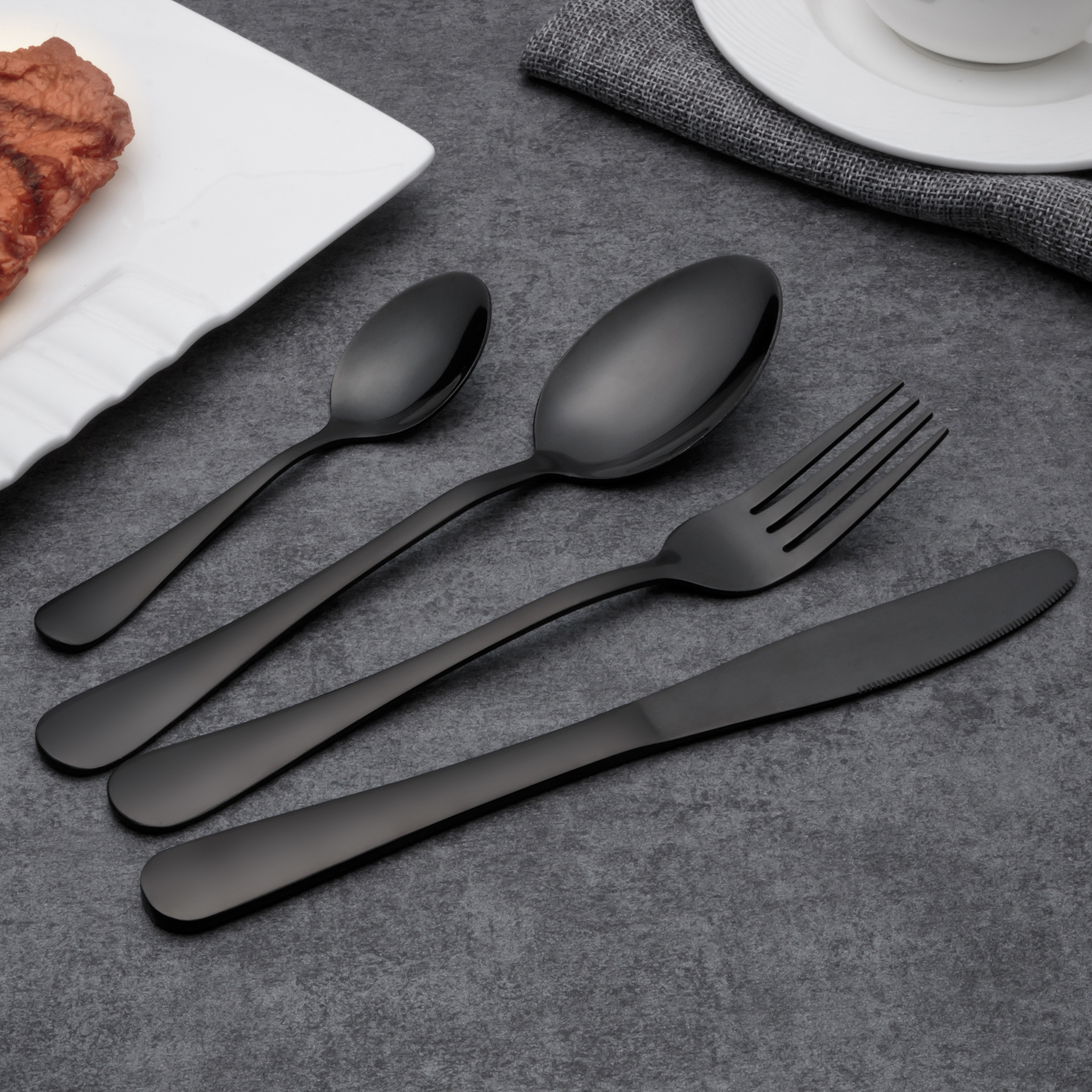 Knife and fork spoon suit 1010 black Western tableware Amazon stainless steel spoon dessert fork coffee spoon steak knife and fork