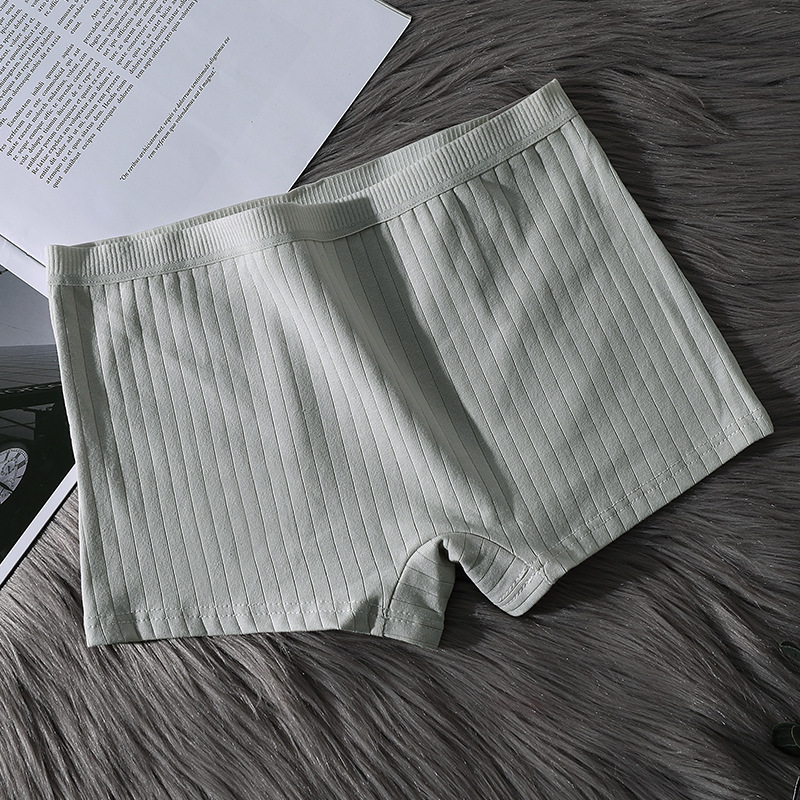 Corner Cotton Panties Women's Cotton Crotch Breathable Middle Waist Traceless Anti-running Safety Pants Women's Vertical Pattern Flat Pants