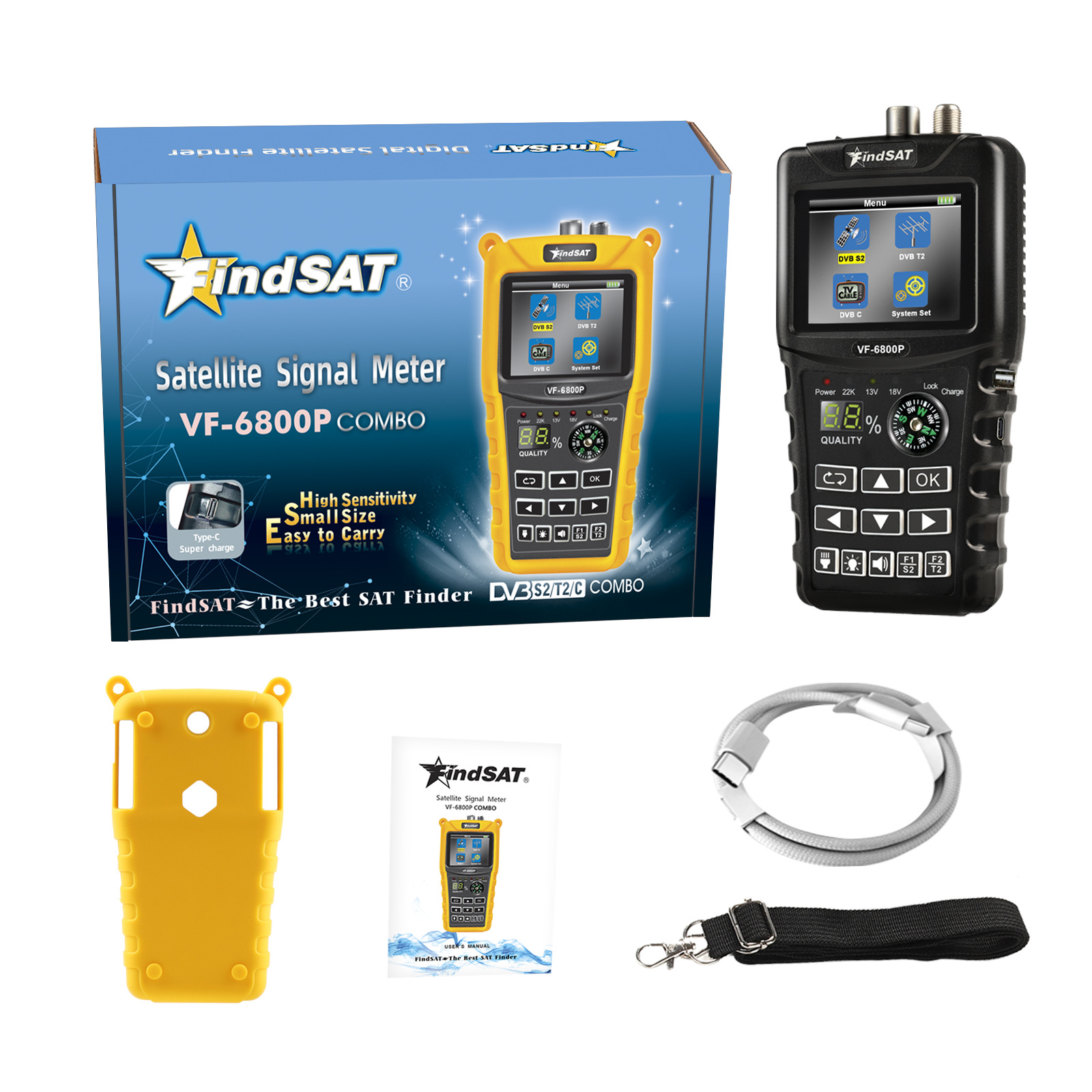 Findsat Vf-6800P Hd Satellite Finder Tuner Dvb-S2 T2 C