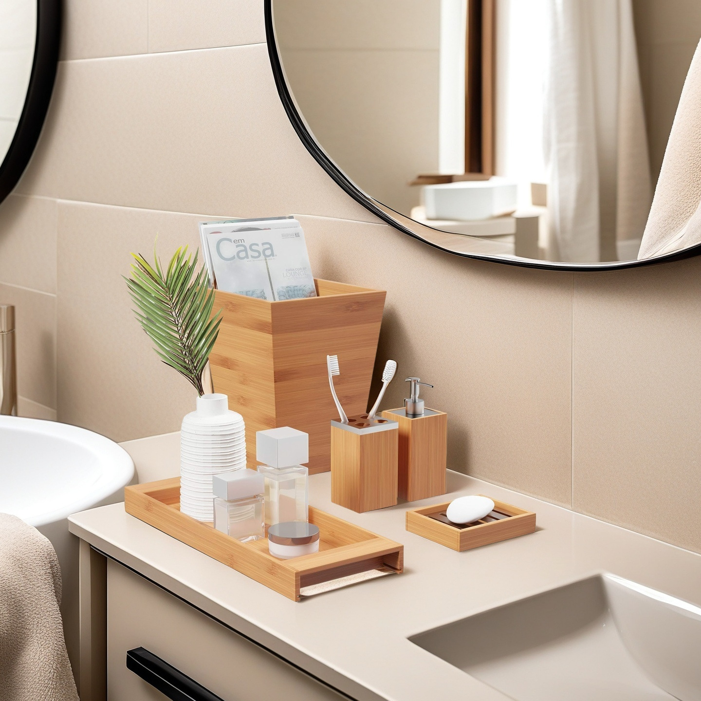 Набор из 5 предметов из бамбука для ванной, для отелей