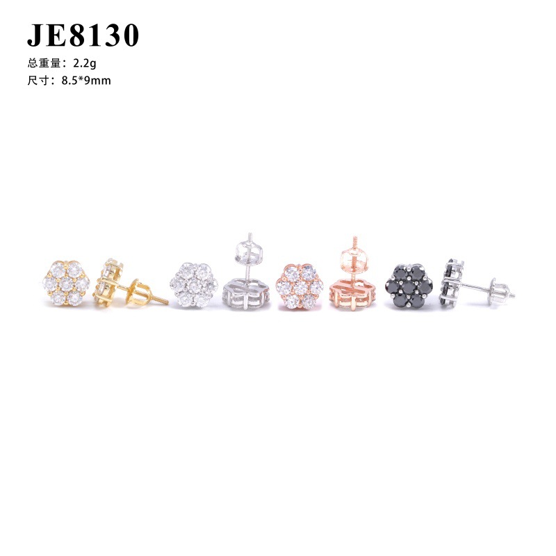 9mm Cross-Border Hip-Hop New Flower Full Diamond Personalized Earrings High-End S925 Silver Moissanite Earrings Wholesale