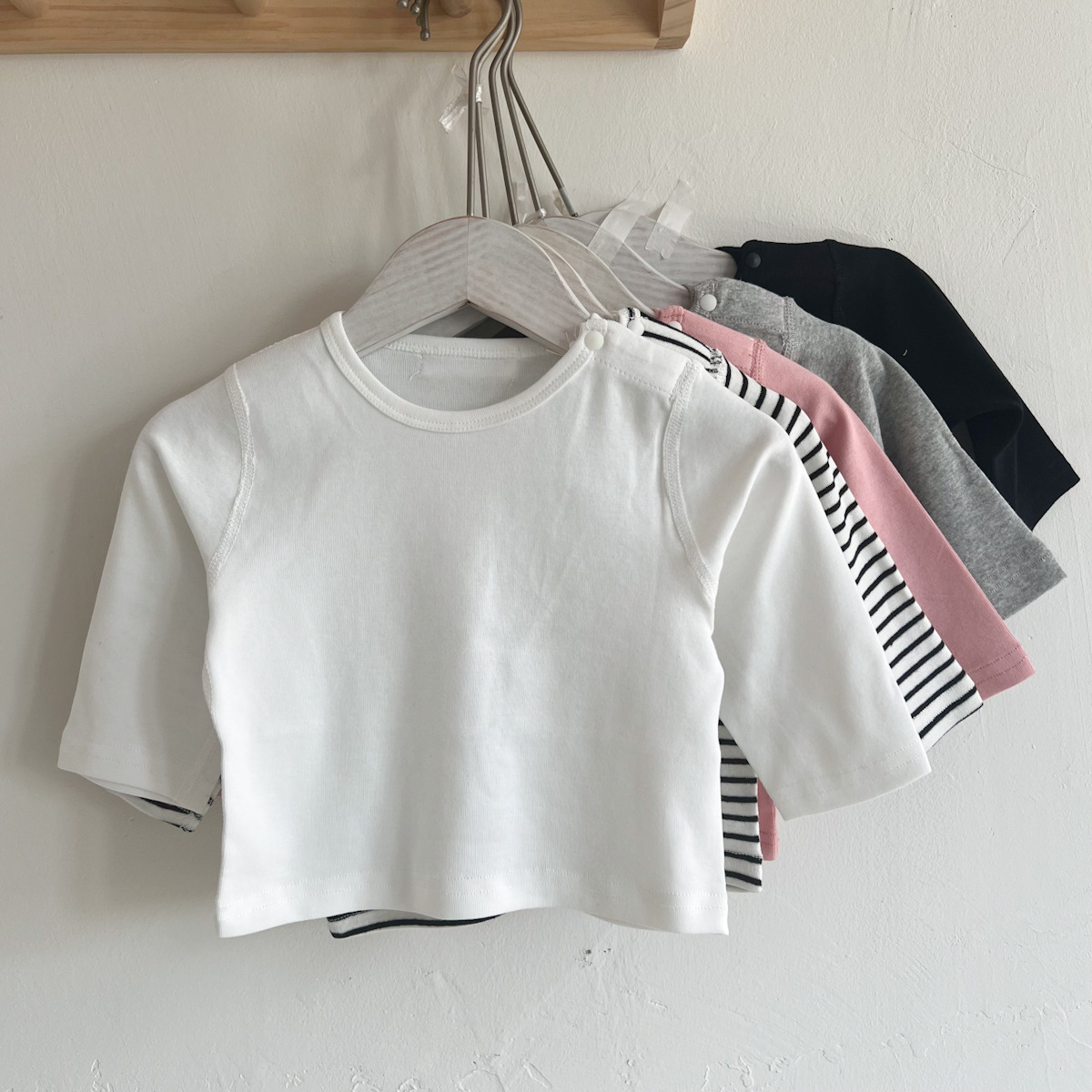 Boneless Children's bottoming shirt Spring and Autumn New Korean style men's and women's baby cotton ins elastic basic long-sleeved T-shirt top