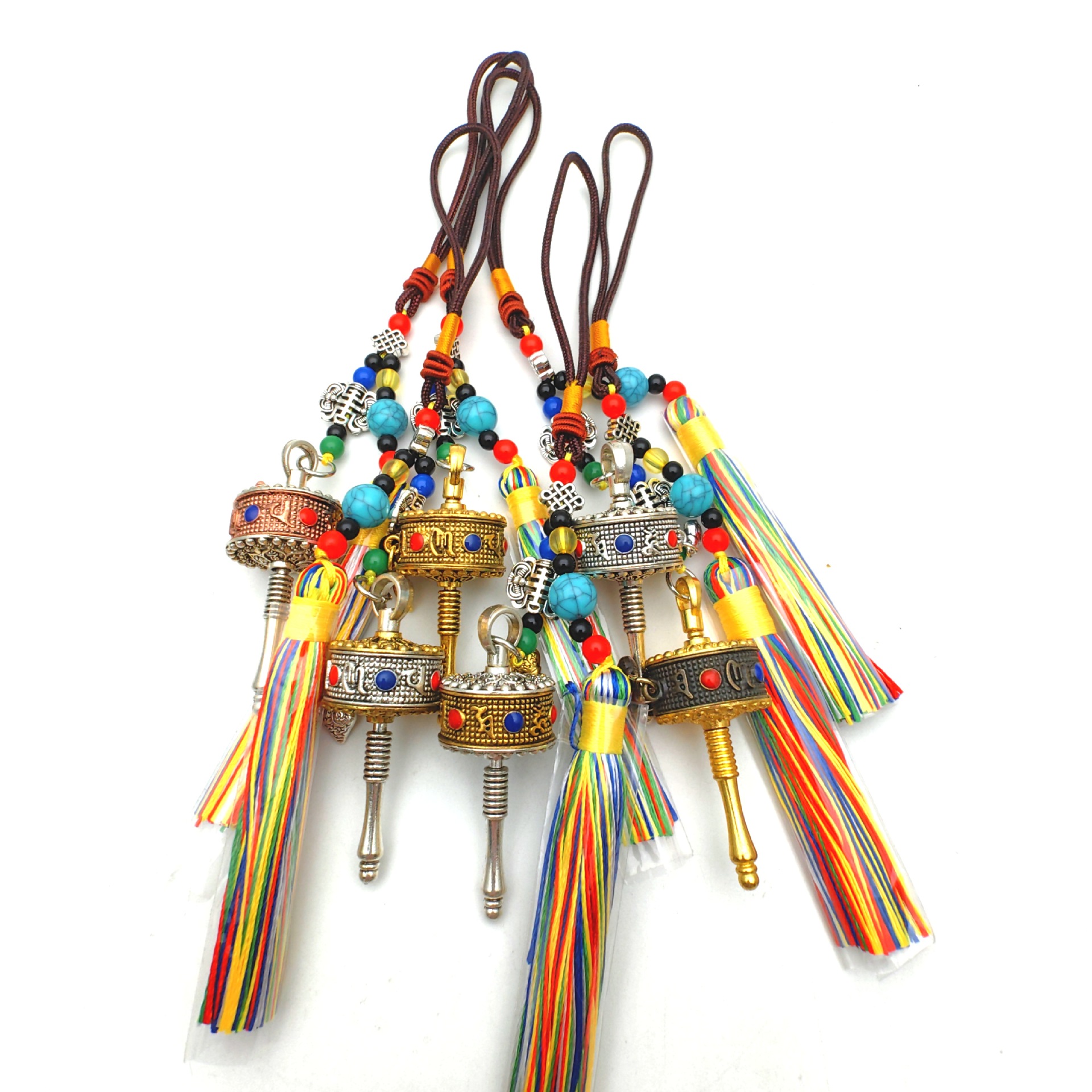 Xizang Tassel Dripping Oil Six-Character Mantra Prayer Tube Characteristic Ethnic Style Pendant Bag Pendant Accessories Wholesale