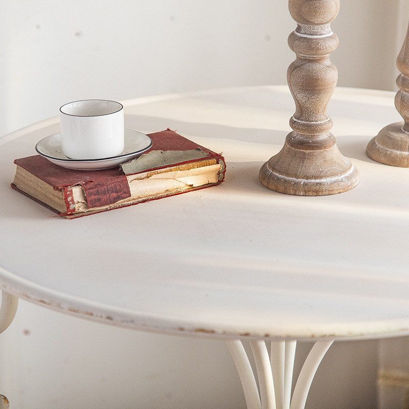 Balcony afternoon tea leisure table and chair combination wholesale White American distressed designer round restaurant milk tea table