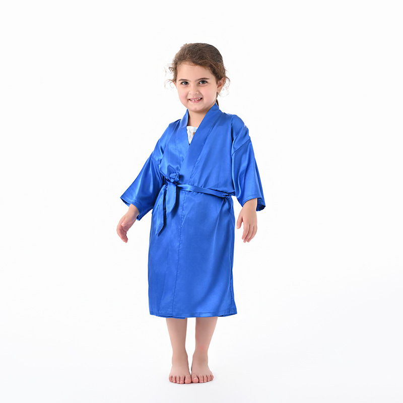 Cross-Border Solid Color Imitation Silk Children's Bathrobe Export Big Children's Satin Nightgown Baby Catwalk Cardigan Boys and Girls Bathrobe